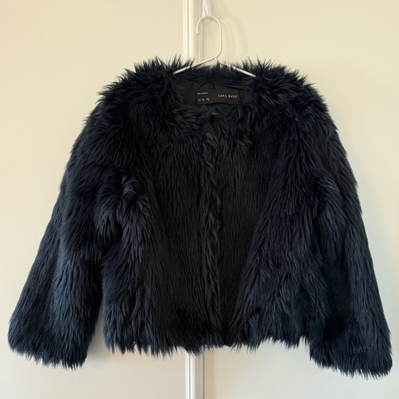 Zara Navy Faux Fur Jacket - Picture 1 of 4